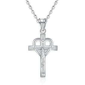 Heart Shaped White Silver Pendant Cross Necklace