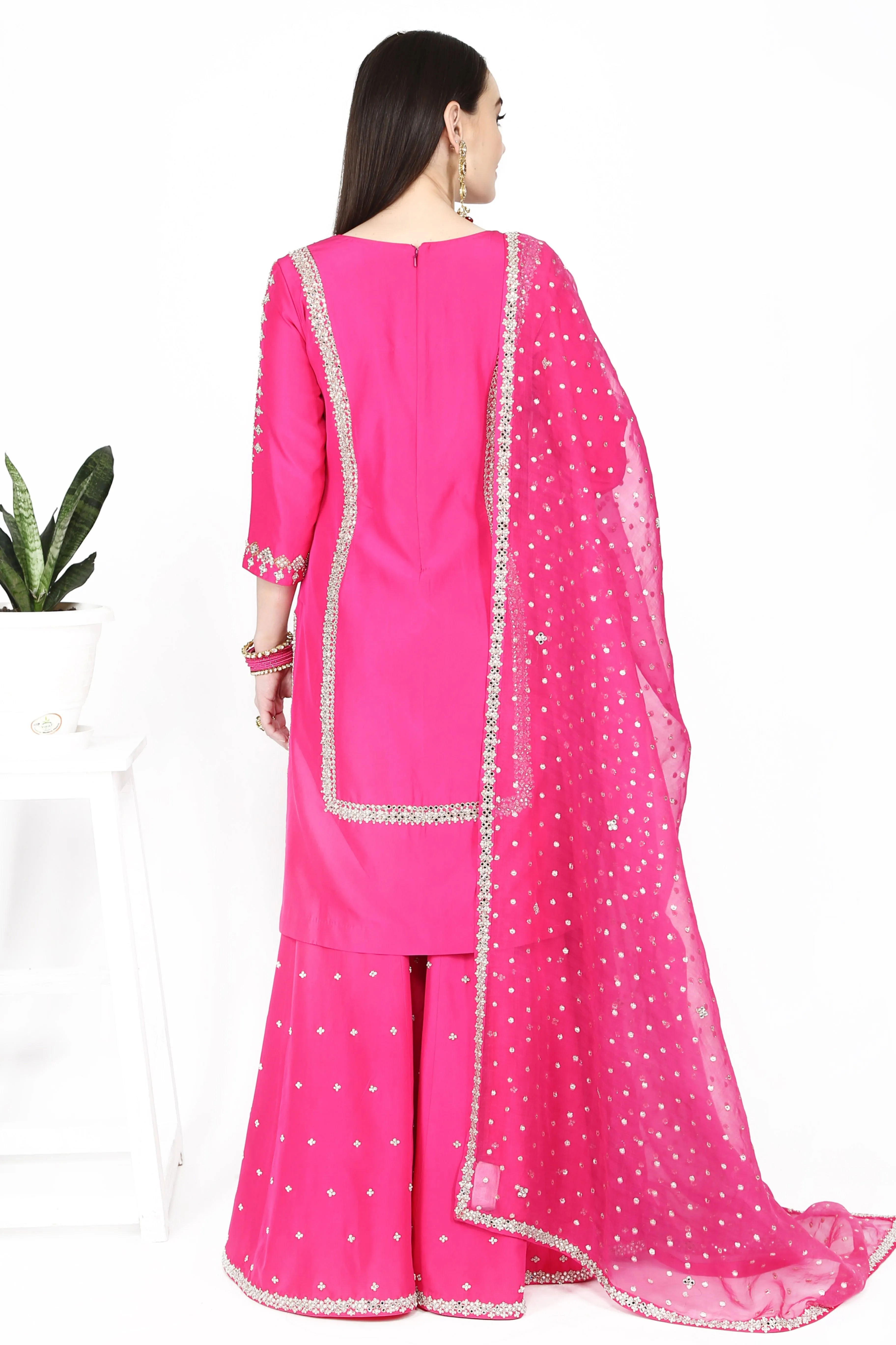 Hot Pink Embroidered Sharara Set.