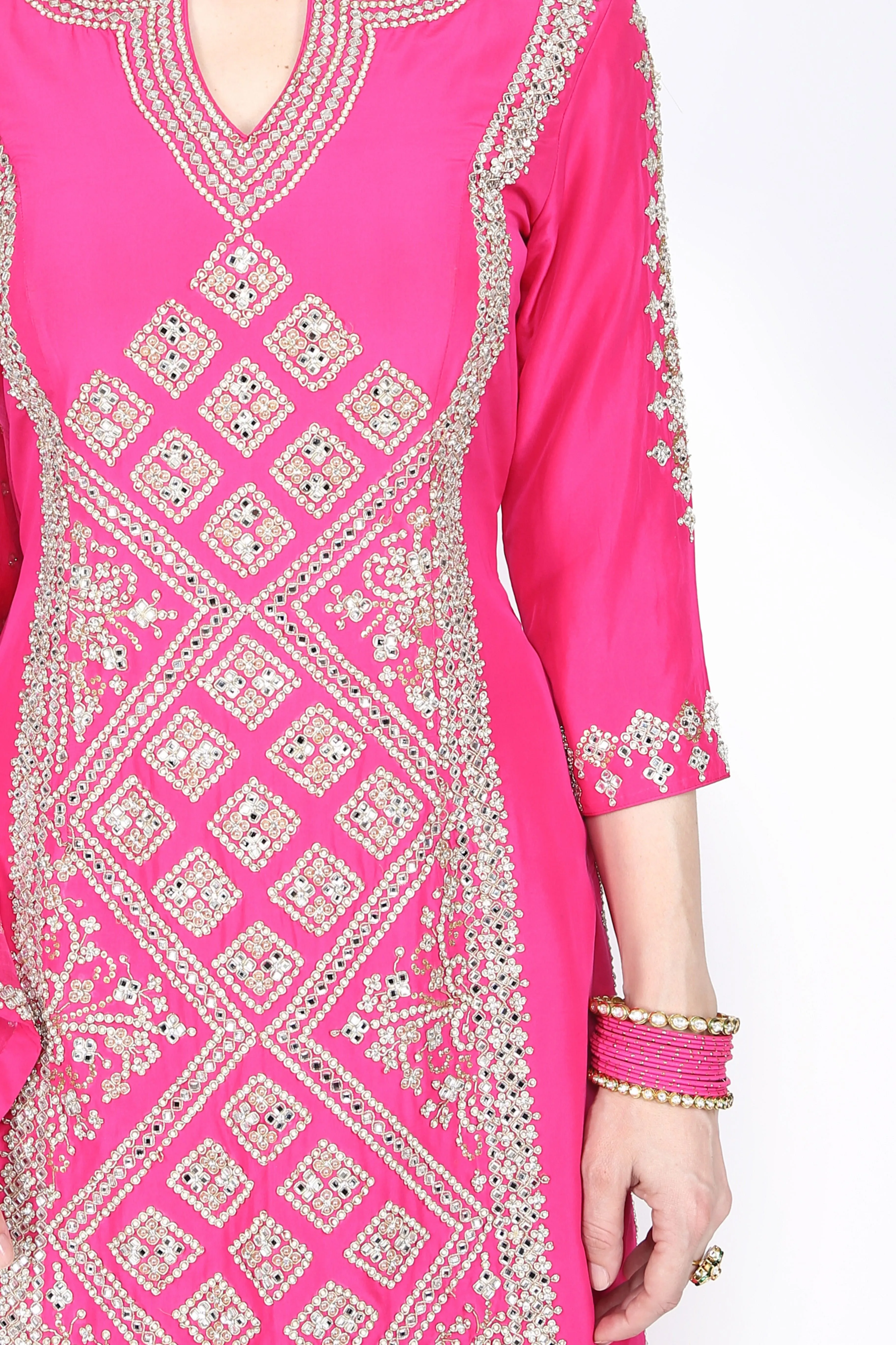 Hot Pink Embroidered Sharara Set.