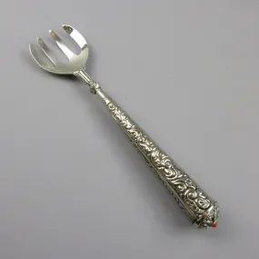 Indian Embossed Silver Serving Fork Vintage c1980