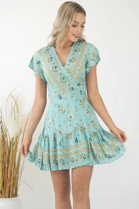 Isabella Paisley Wrap Dress- Sky Blue/Bronze