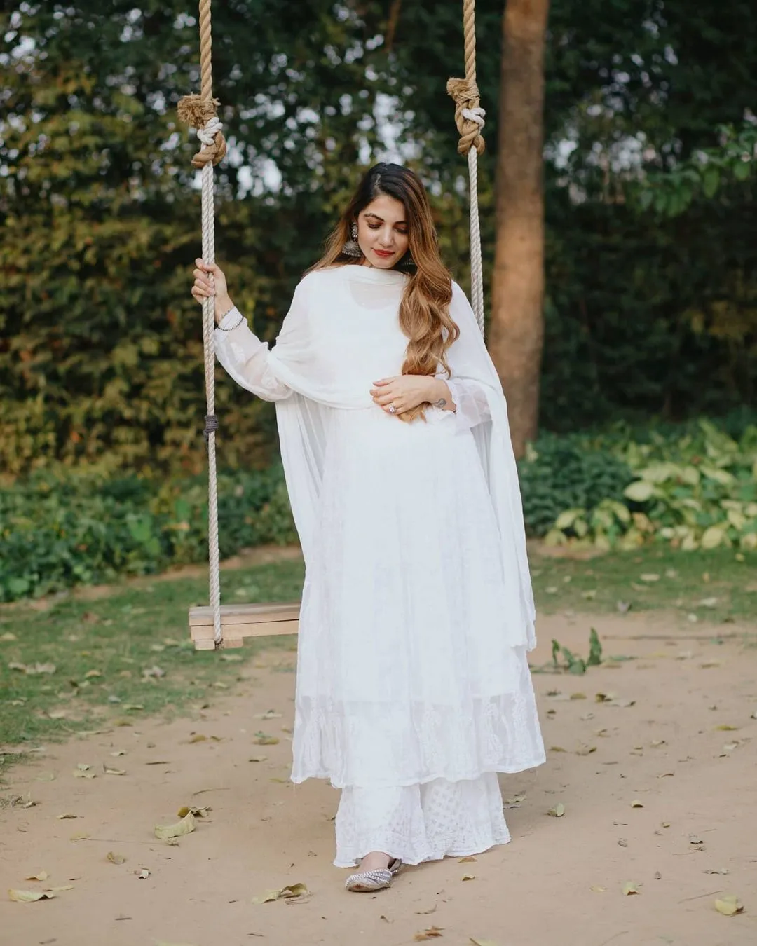 Jasmin Chikankari Yoke Anarkali, Sharara & Dupatta Set