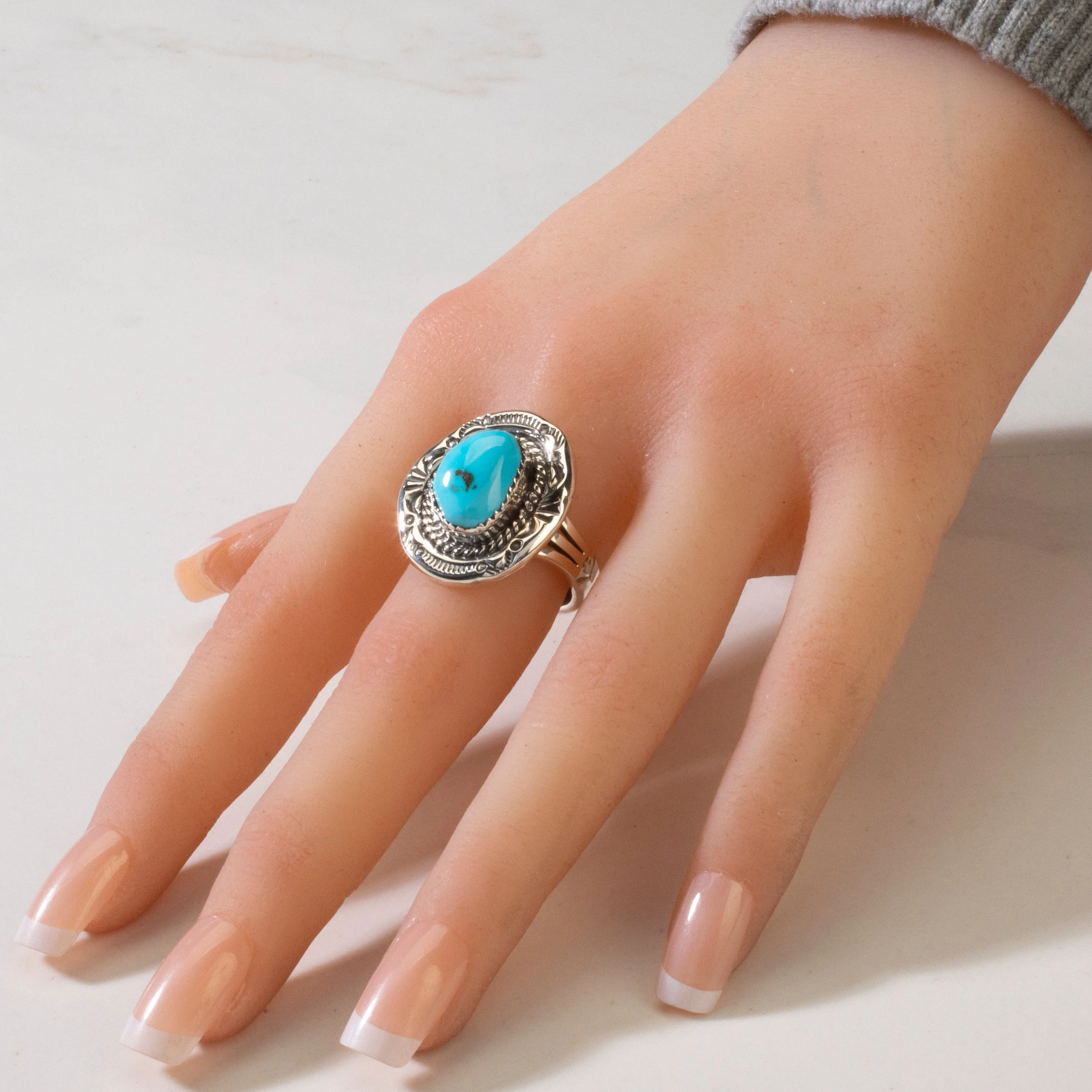 Joe Piaso Jr. Sleeping Beauty Turquoise Navajo USA Native American Made 925 Sterling Silver Ring