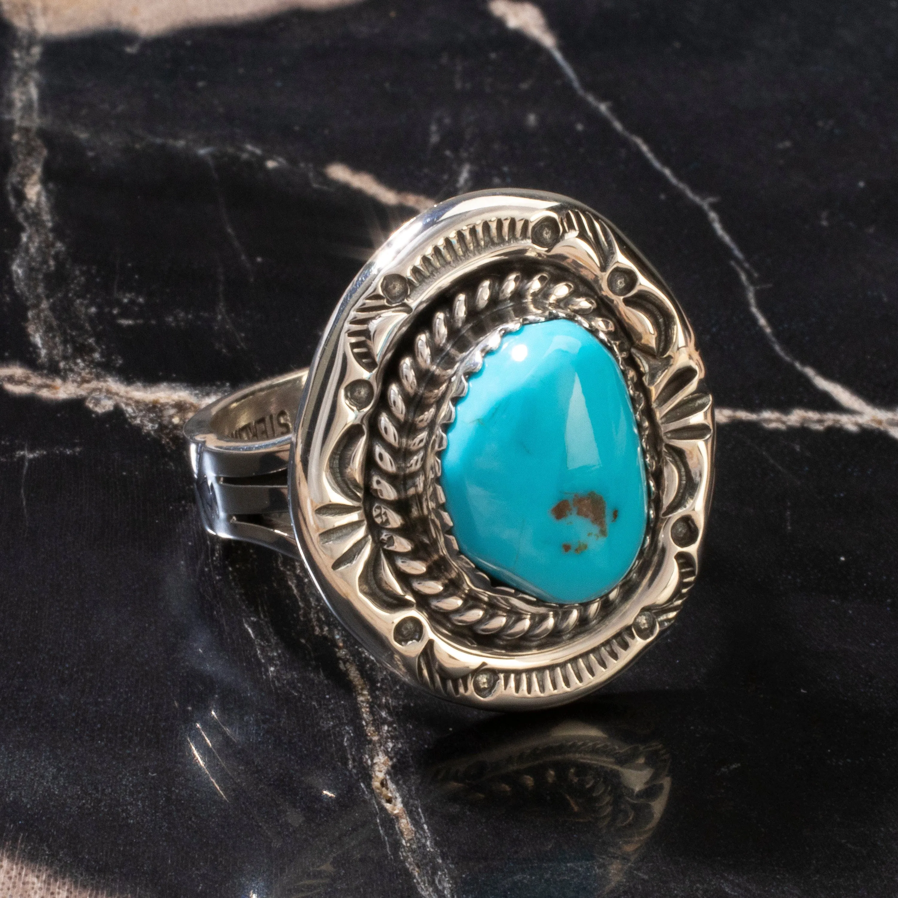 Joe Piaso Jr. Sleeping Beauty Turquoise Navajo USA Native American Made 925 Sterling Silver Ring