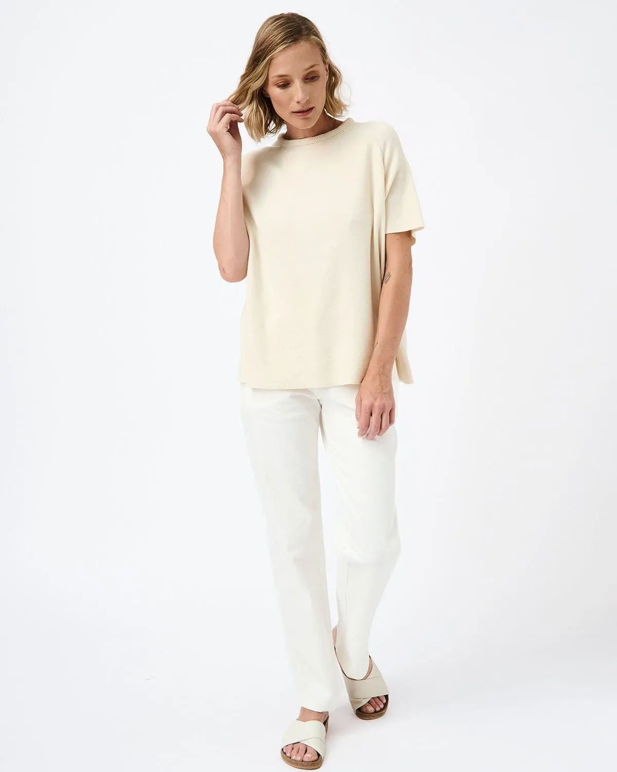 Knitted Herringbone Organic Cotton Short-Sleeved Top | Multiple Colours