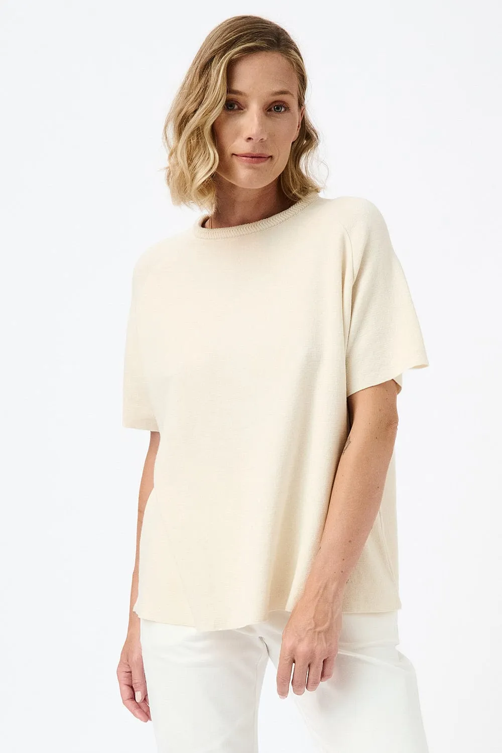 Knitted Herringbone Organic Cotton Short-Sleeved Top | Multiple Colours