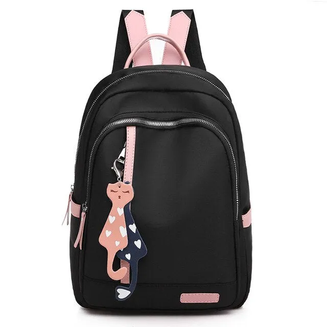 Large Capacity Fashion Luxury Waterproof Cat Pendant Oxford School Bag and Travel Bag