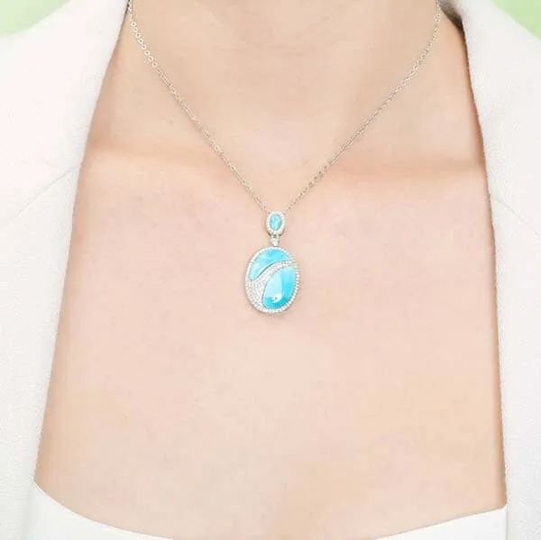 Larimar Pavé Waterfall Oval Pendant