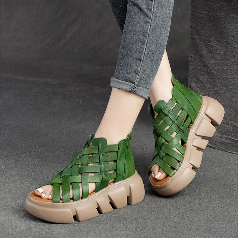 Leather Women's Casual Shoes GC223: Thick-Soled Hollow-out Sandals