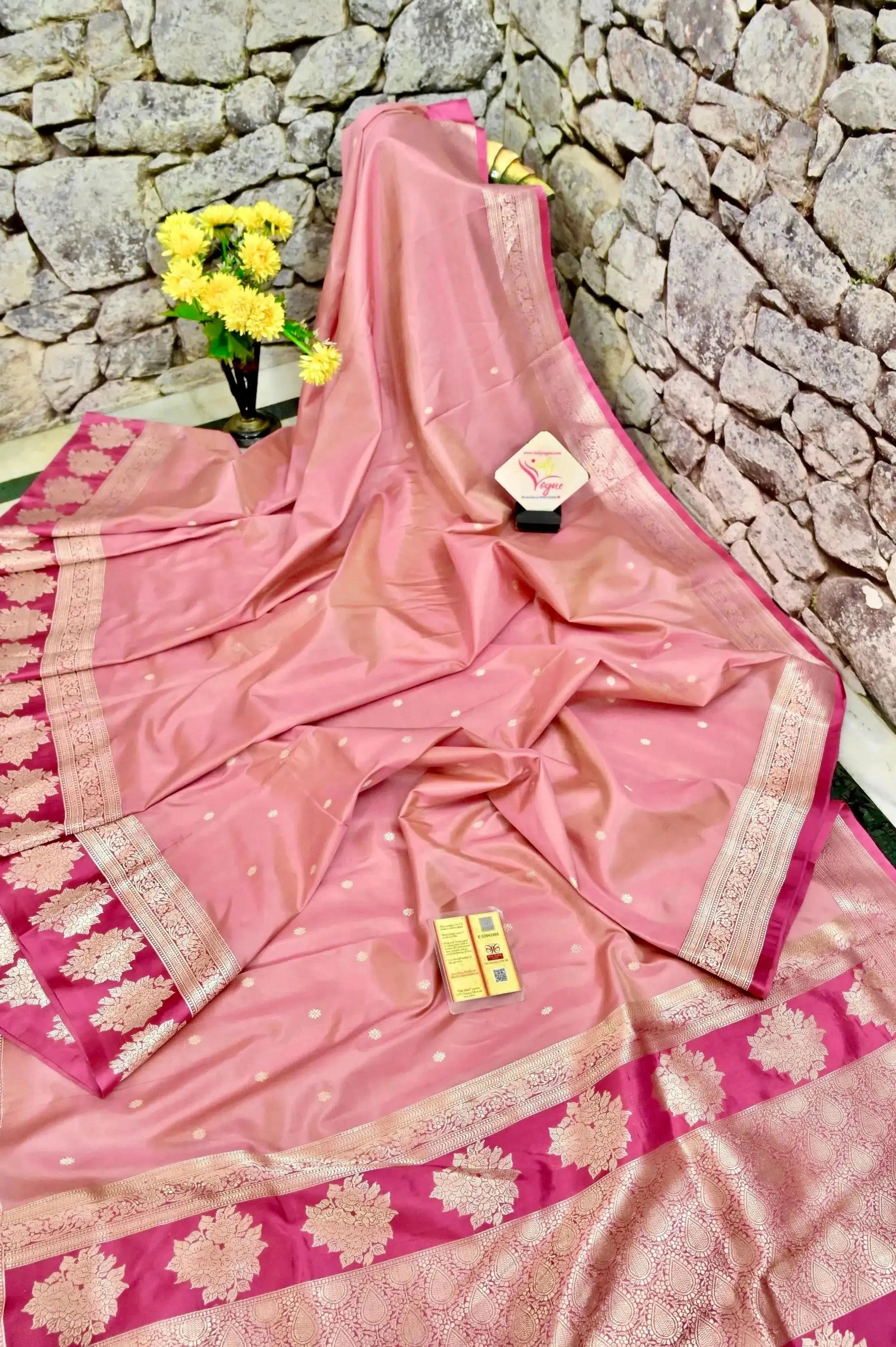 Light Pink and Deep Pink Color Pure Katan Banarasi Saree with Multicolored Zari Work