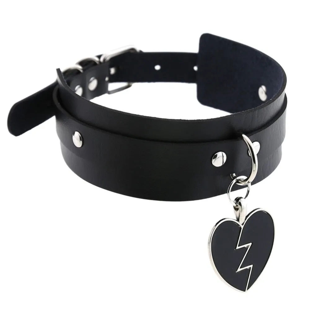 Lightning Heart and Buckle Choker Collar PU Leather Gothic Harajuku Necklace