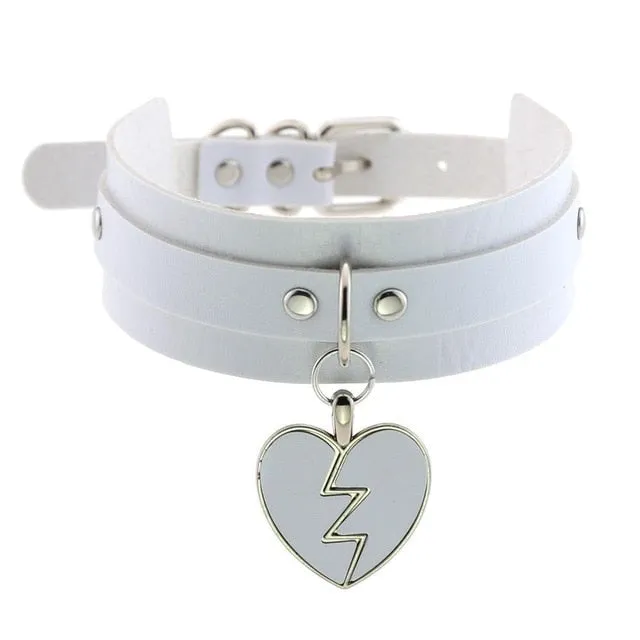 Lightning Heart and Buckle Choker Collar PU Leather Gothic Harajuku Necklace