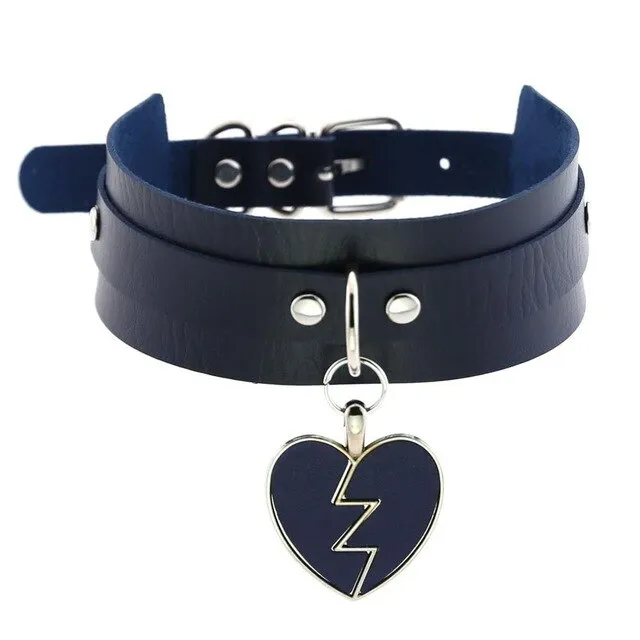 Lightning Heart and Buckle Choker Collar PU Leather Gothic Harajuku Necklace