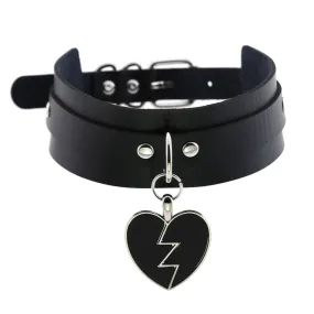 Lightning Heart and Buckle Choker Collar PU Leather Gothic Harajuku Necklace