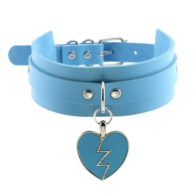 Lightning Heart and Buckle Choker Collar PU Leather Gothic Harajuku Necklace