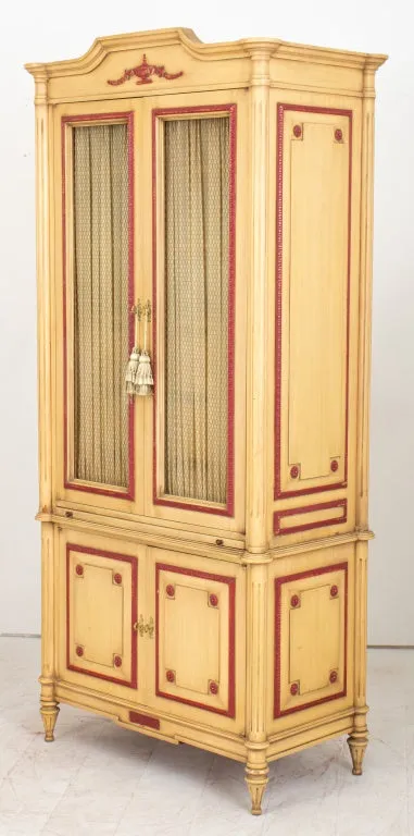 Louis XVI Style Red White Painted Armoire Cabinet