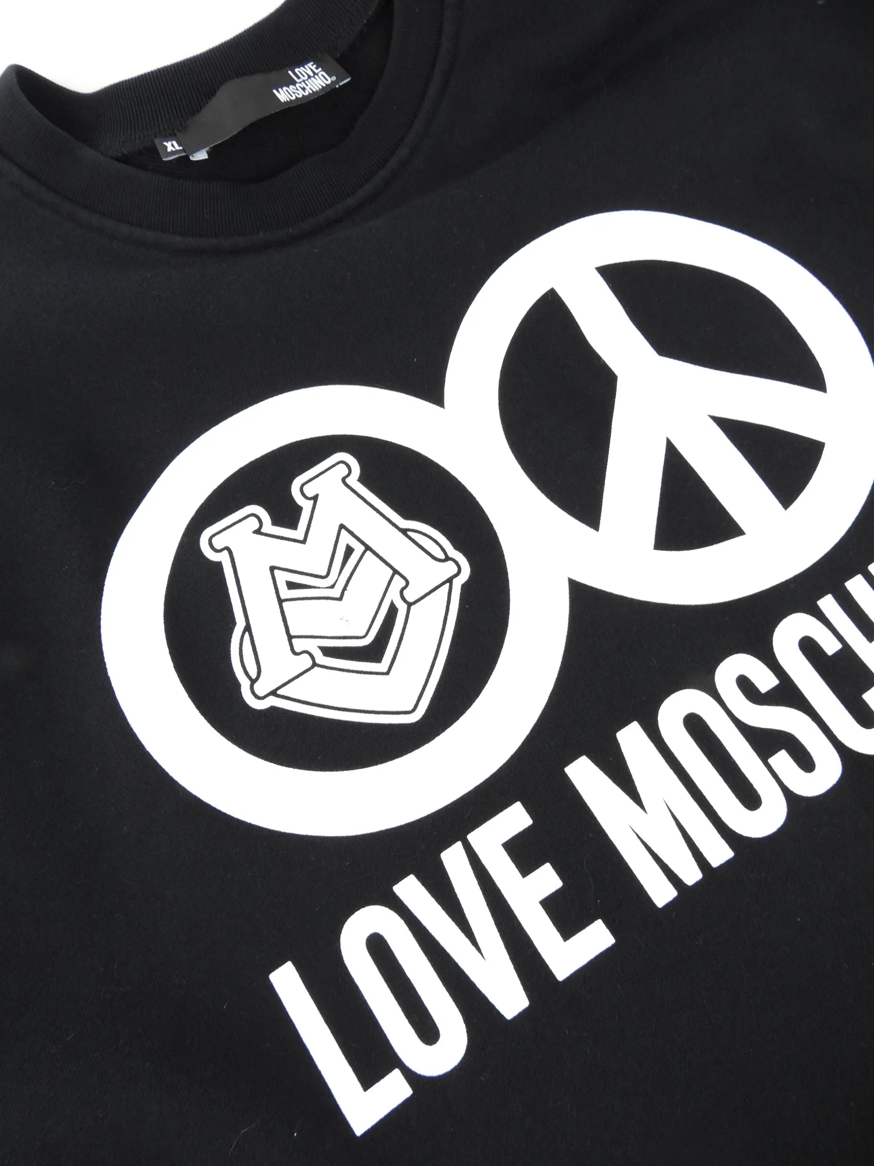 Love Moschino Black and White Double Emblem Jersey Crewneck - XL