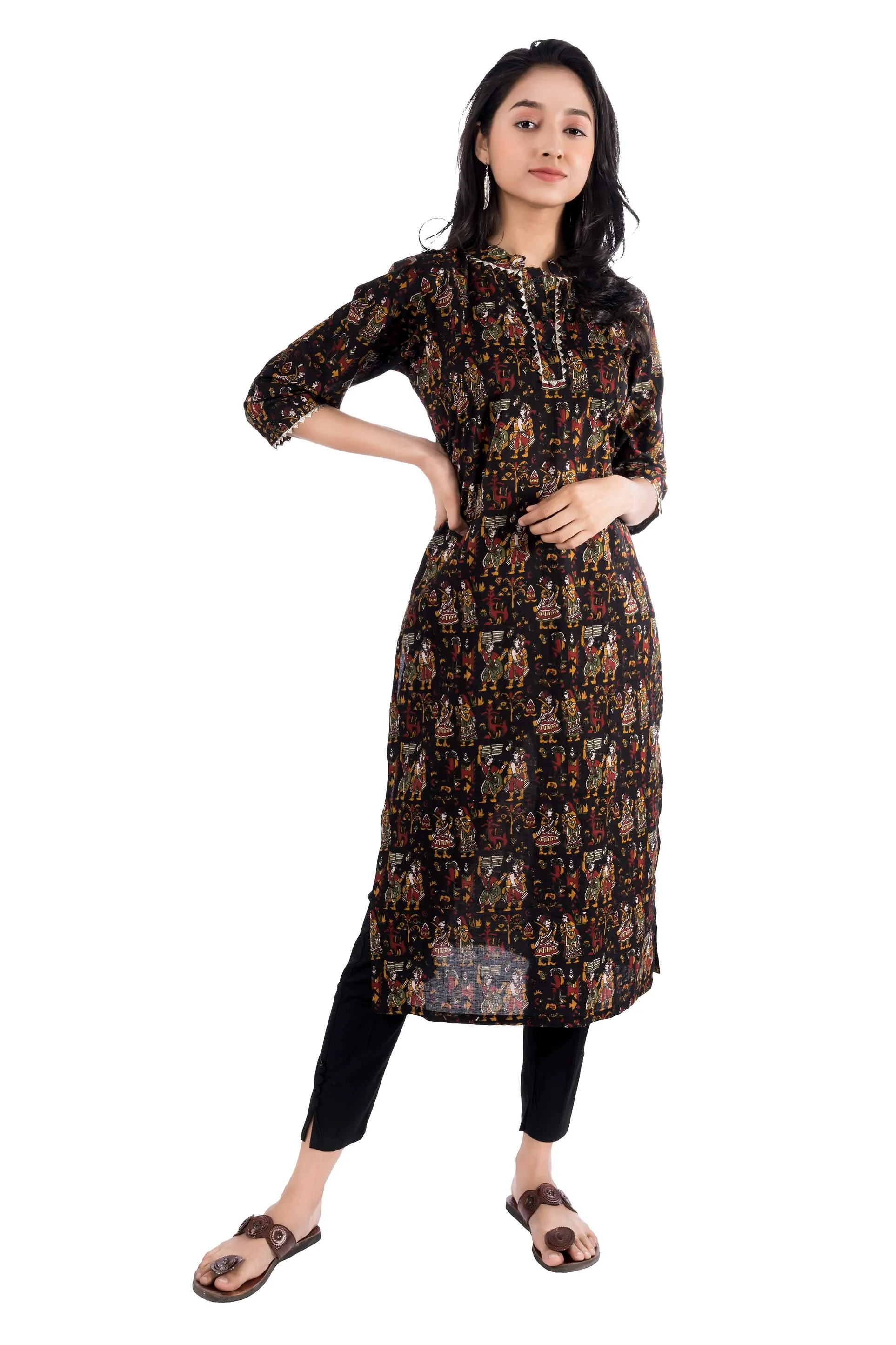 MAGNETISM black Kalamkari GUJRI Print Cotton Kurti