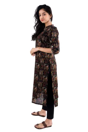 MAGNETISM black Kalamkari GUJRI Print Cotton Kurti