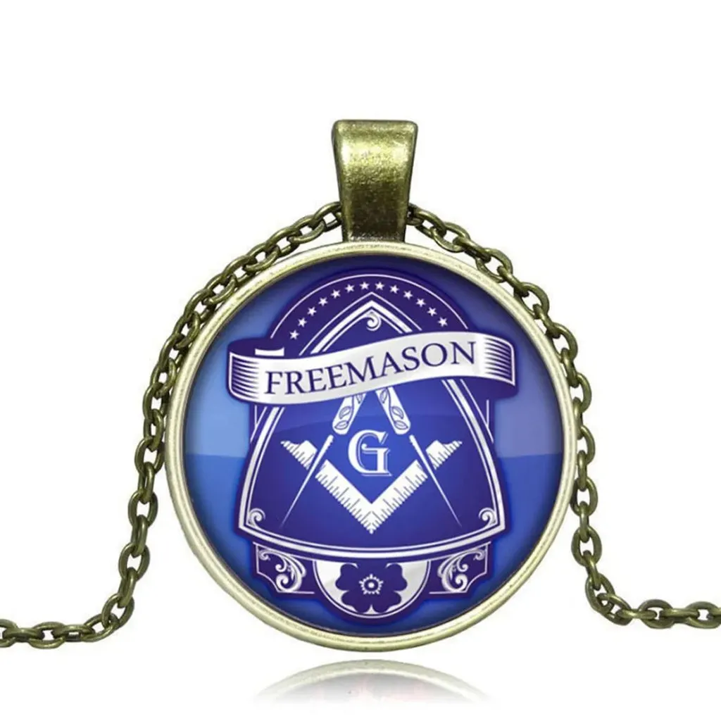 Masonic Freemason Square Compass Necklace & Pocket Watch Chain Gift Set