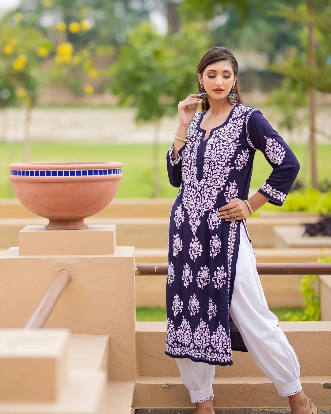 Mausam Modal Chikankari Straight Kurti