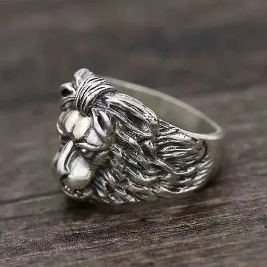 Men 925 Sterling Silver Vintage Lion Head Ring