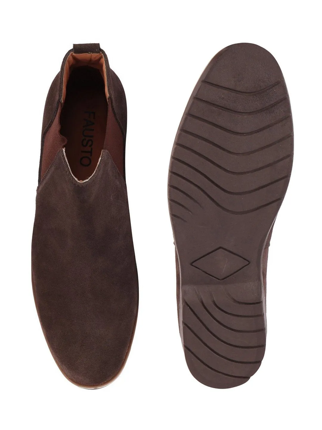 Men Brown Casual Suede Slip-On Boots