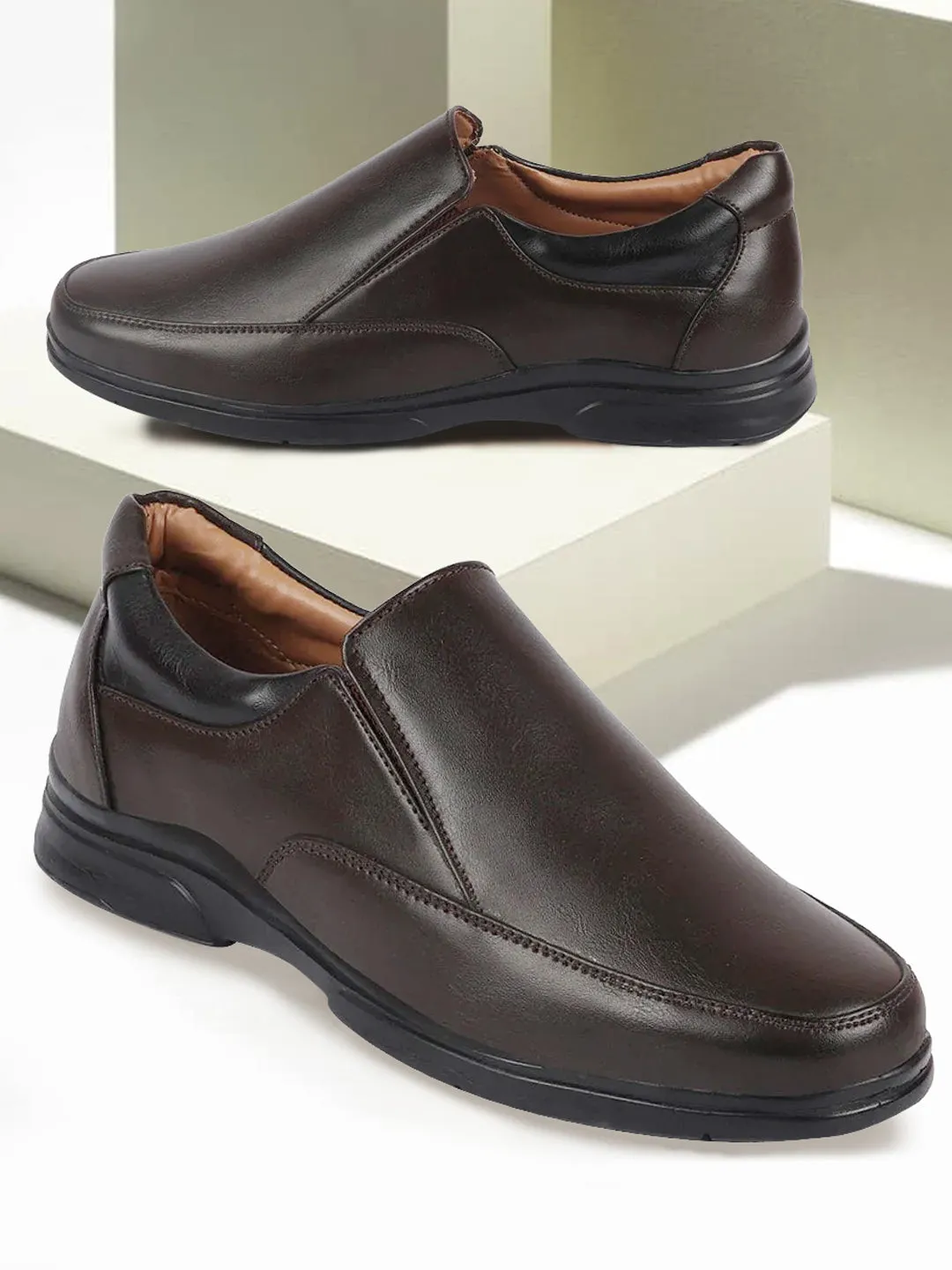 Men Brown Thermal Formal Slip On Shoes