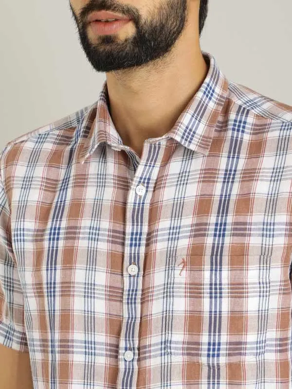 Men Checked Half Sleeve Linen Blend Shirt