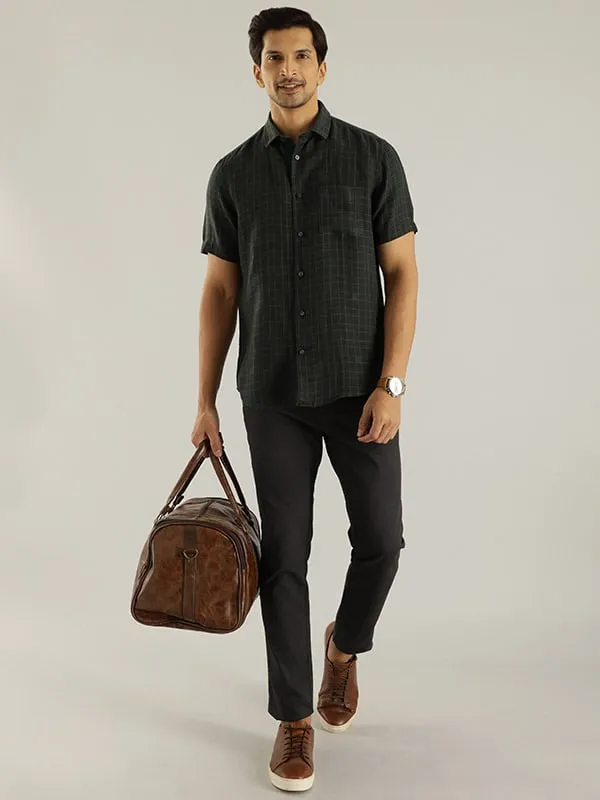 Men Checked Half Sleeve Linen Shirt