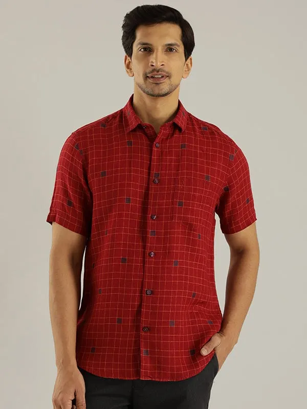 Men Checked Half Sleeve Linen Shirt