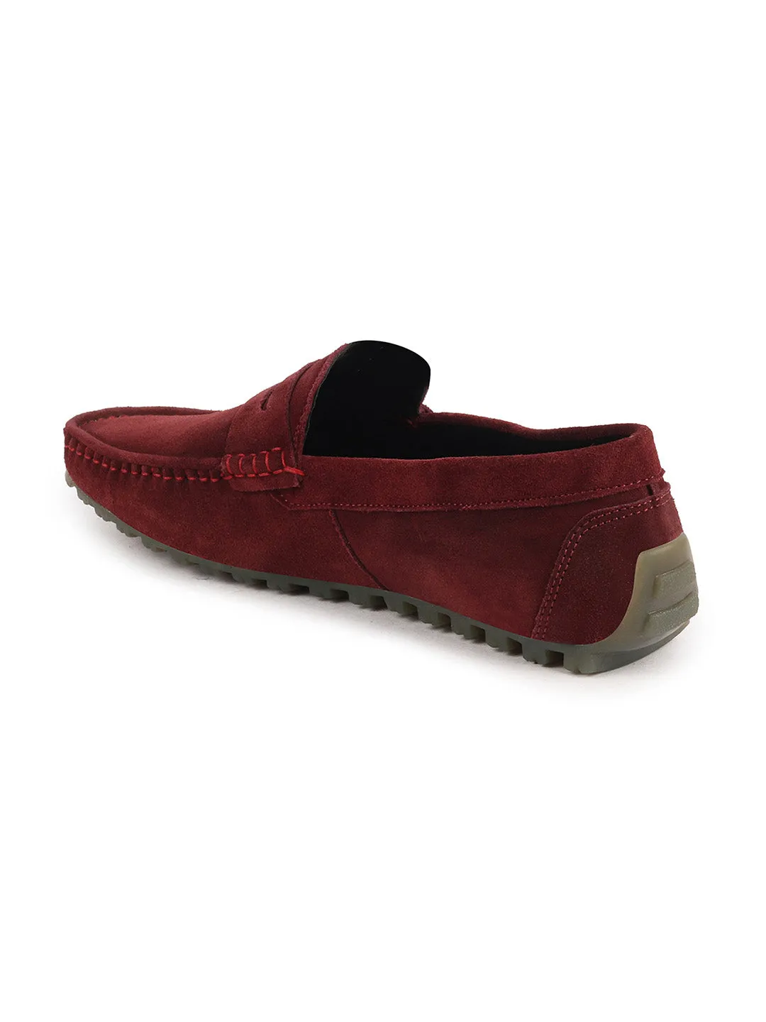 Men Cherry Suede Leather Side Stitched Slip On Driving Loafers and Mocassin