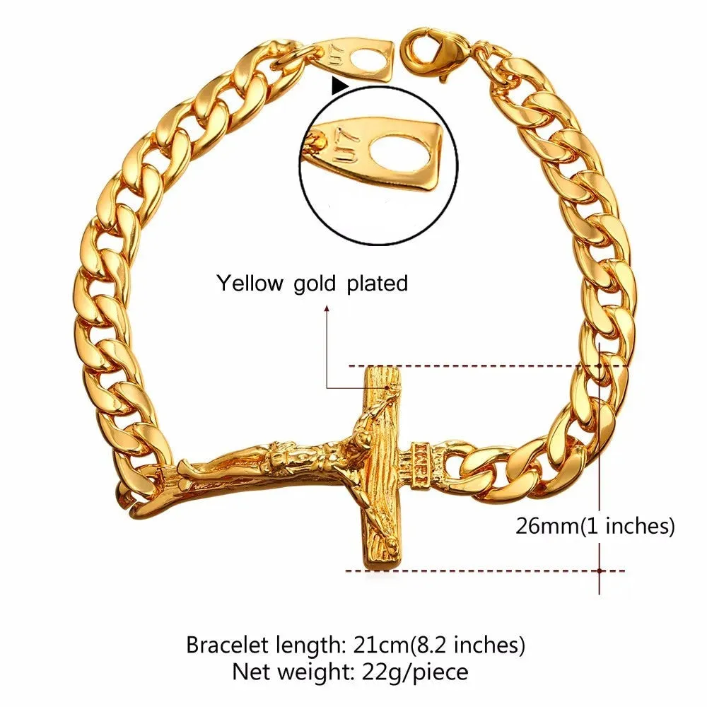 Men Cuban Link Chain Crucifix Jesus Cross Bracelet