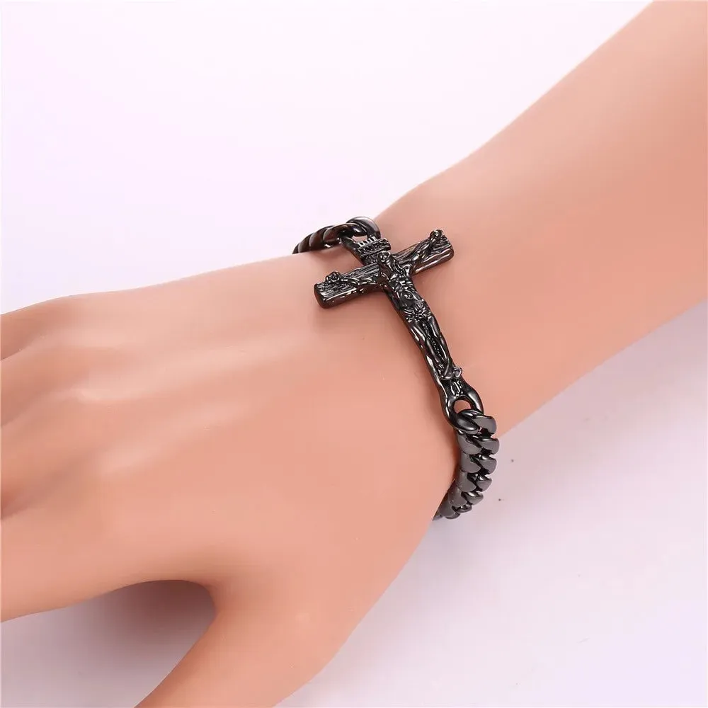 Men Cuban Link Chain Crucifix Jesus Cross Bracelet