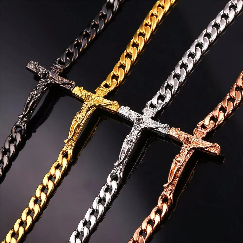 Men Cuban Link Chain Crucifix Jesus Cross Bracelet