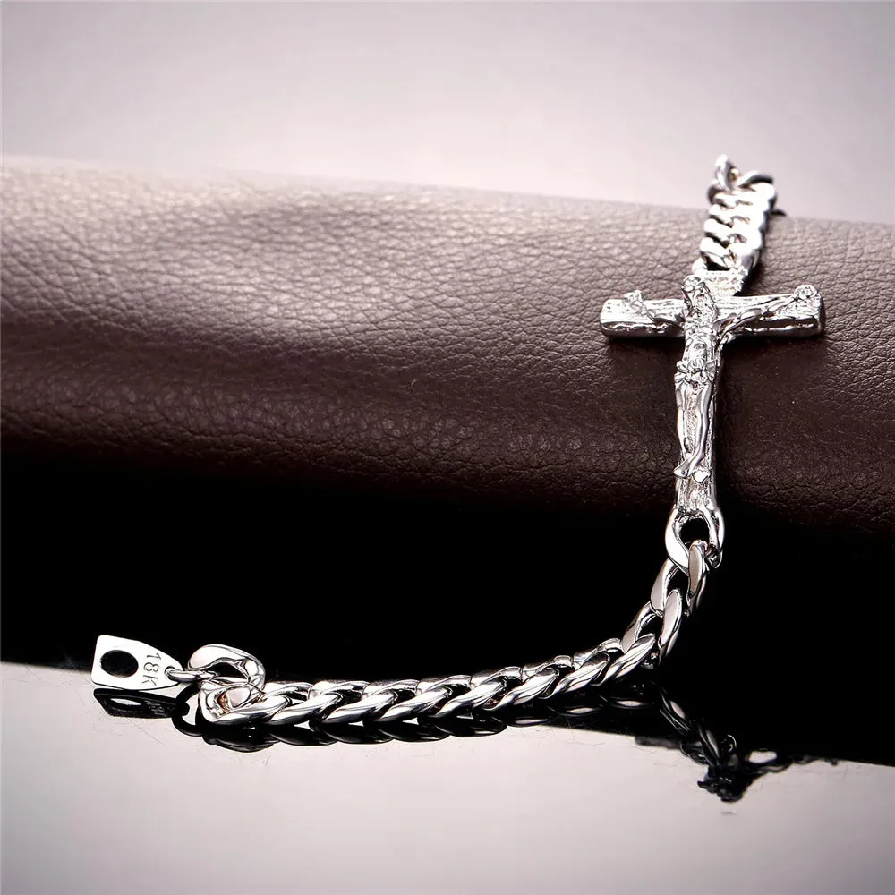 Men Cuban Link Chain Crucifix Jesus Cross Bracelet