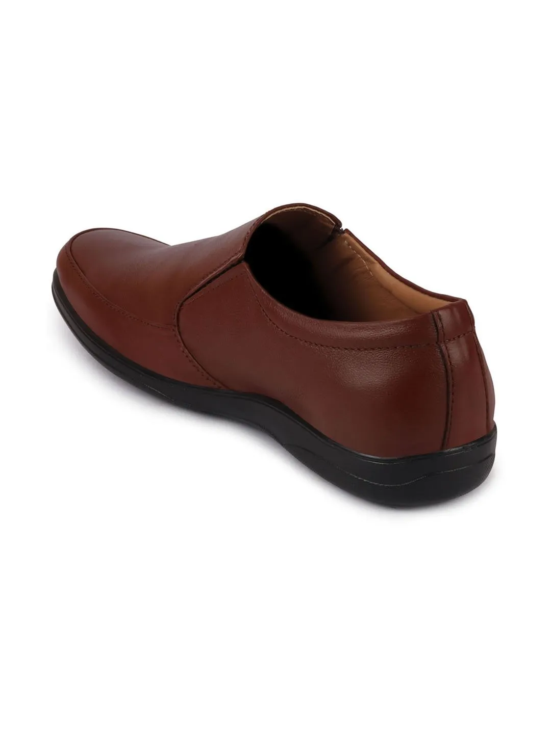 Men Tan Formal Leather Slip On Shoes