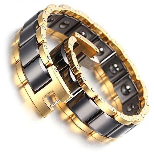 Men Tungsten Bracelet Black & Gold Gift Bag