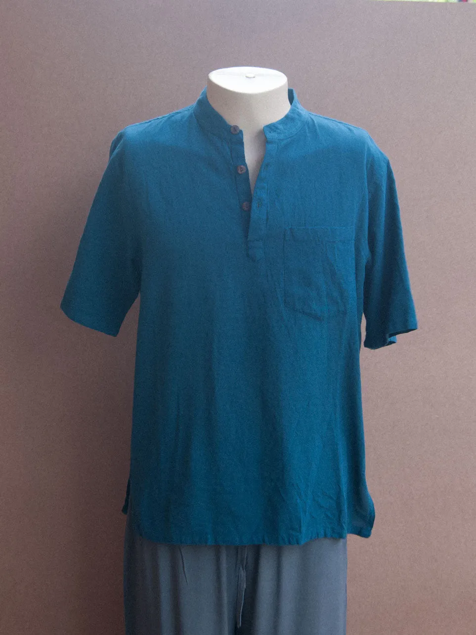 Mens 3 Button Plain Cotton Short sleeve Shirt