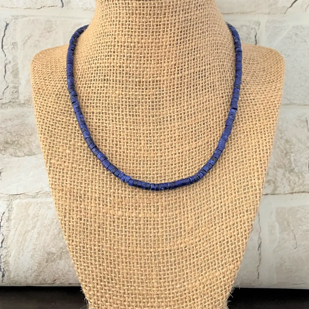 Mens Blue Jade Beaded Necklace