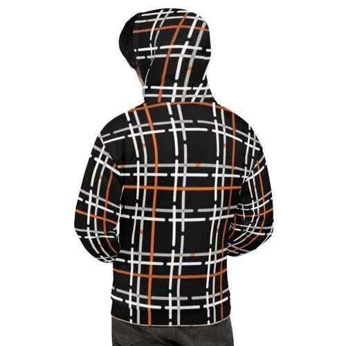 Mens Hoodies, Black and Orange Tartan Style Hooded Shirt