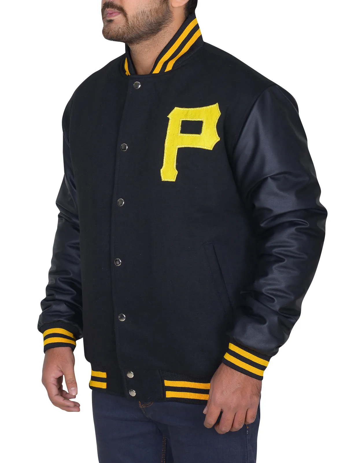 Mens Majestic Pittsburgh Pirates Letterman Bomber Black Jacket