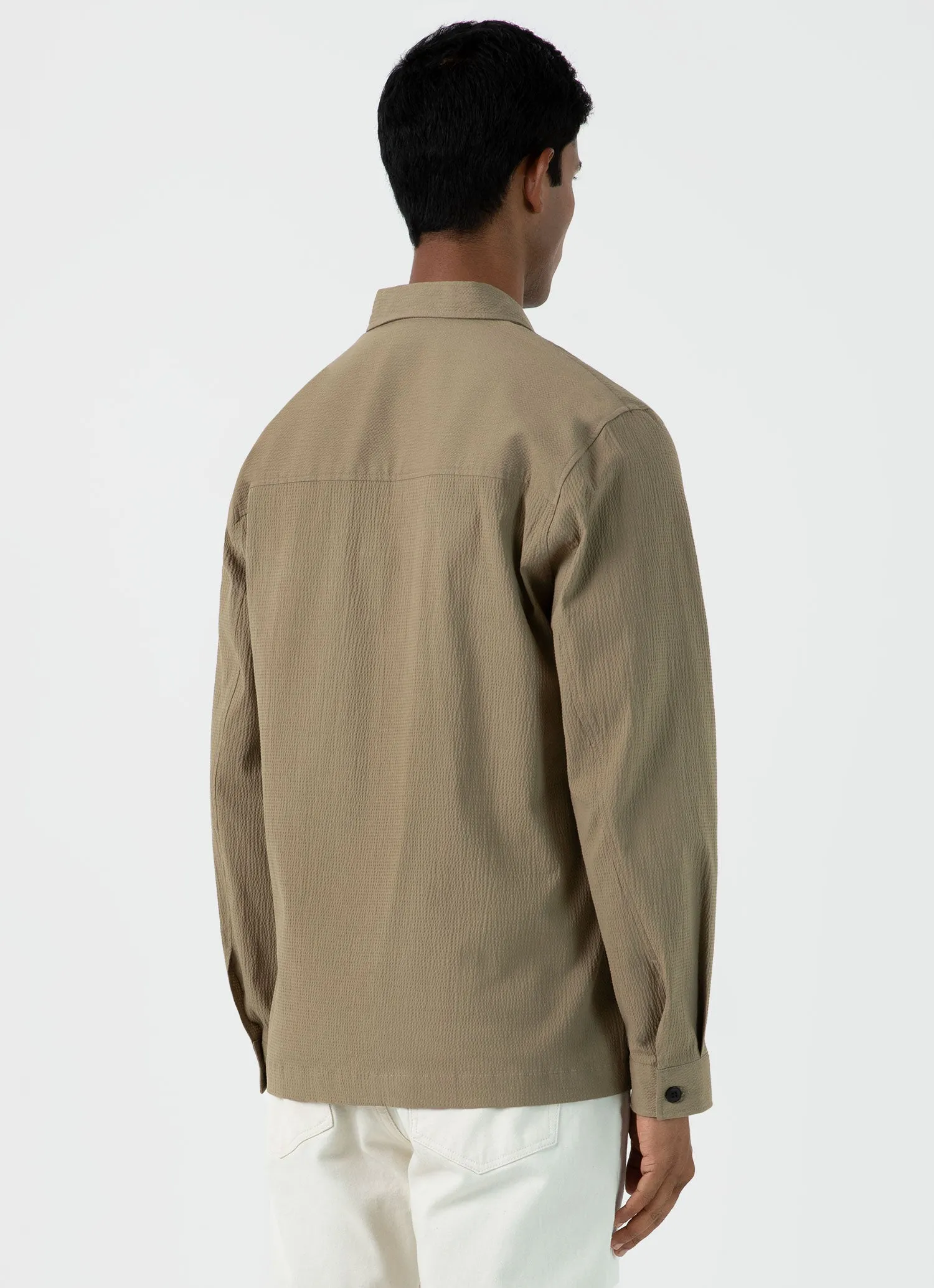 Men's Seersucker Overshirt in Dark Stone