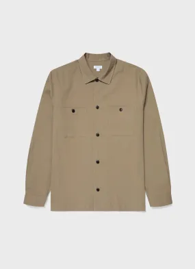 Men's Seersucker Overshirt in Dark Stone