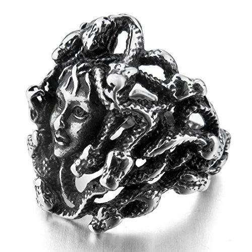 Men's Stainless Steel Ring Silver Tone Black Greek Mythology Medusa Snake