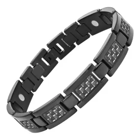 Men's Titanium Magnetic Bracelet With Carbon Fiber with Link Removal Tool, Black