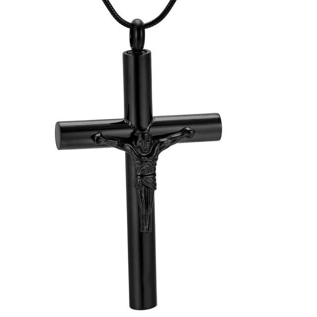 Metallic Jesus Christ Crucifixion Memorial Mini-Urn Pendant Necklace