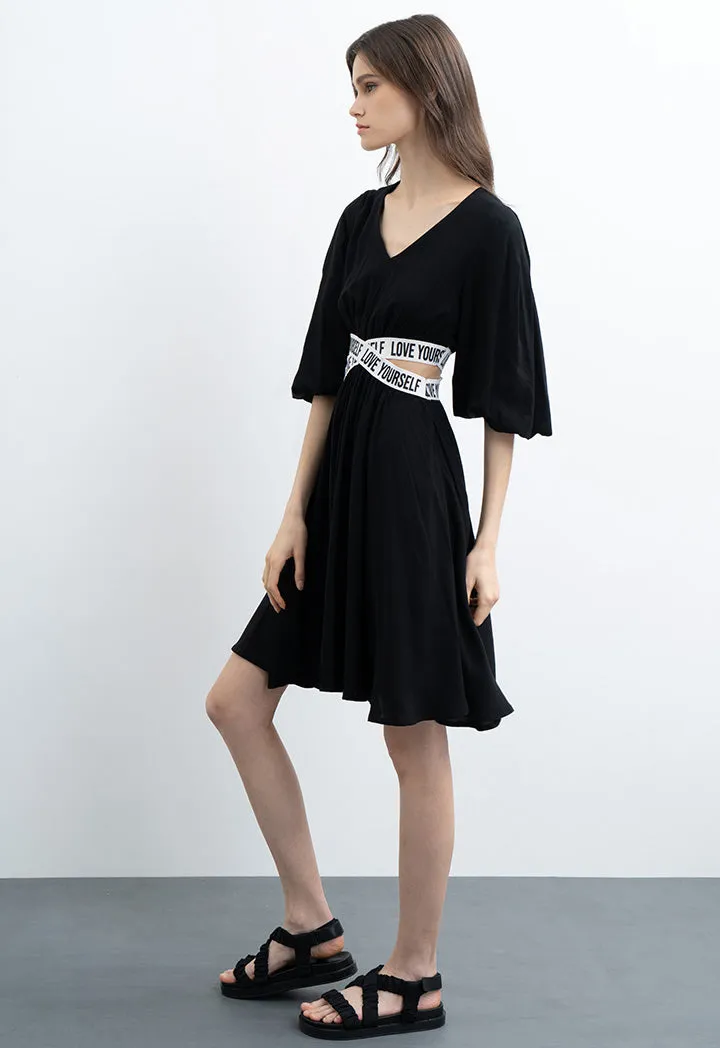 Midi Flared Dress with Waist Cut-out