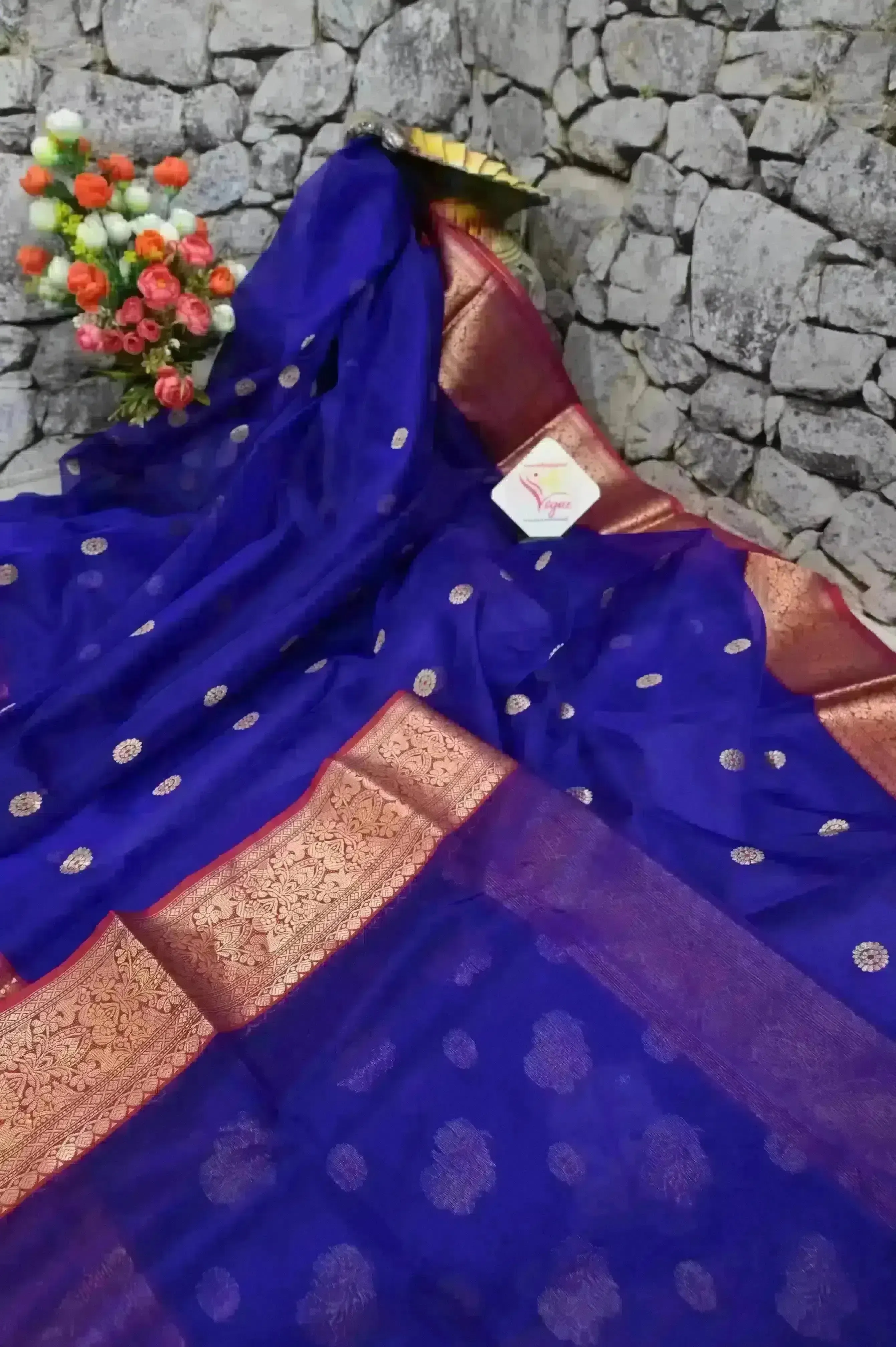 Midnight Blue Color Chanderi Banarasi Saree with Meenakari Buti