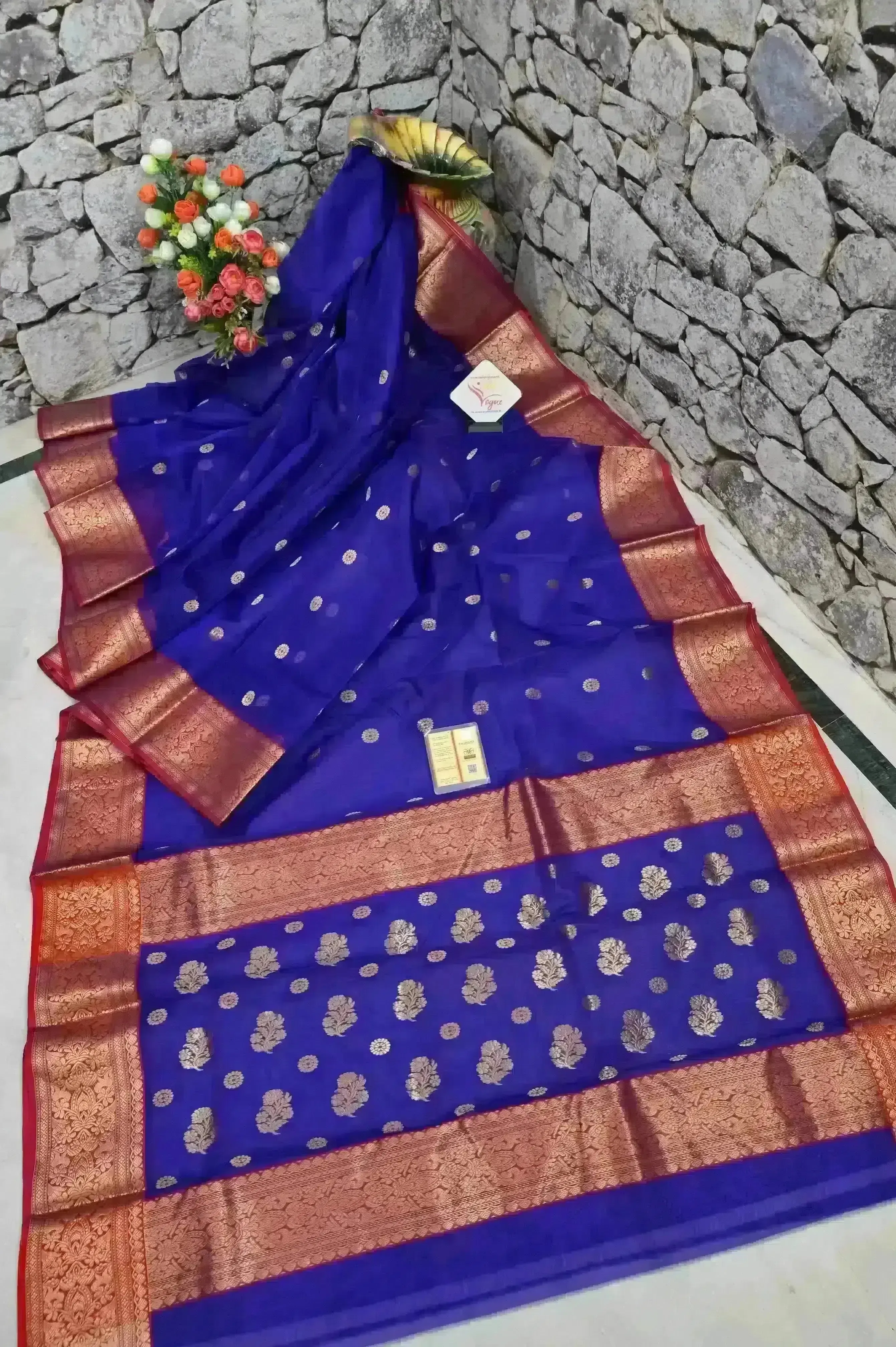 Midnight Blue Color Chanderi Banarasi Saree with Meenakari Buti